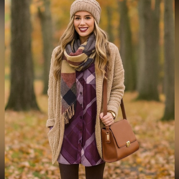 Ted Baker plaid flannel button  tunic  French cuffs Size 2 Fits 4-6 - Picture 1 of 9